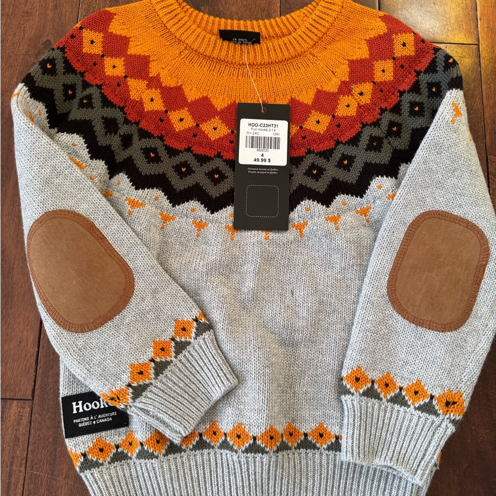 Kids' Orange and Gray Patterned Sweater